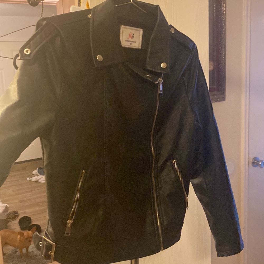 Black polyester fashion house biker jacket